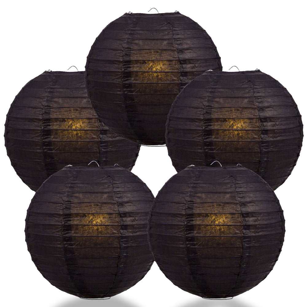 5 PACK | 12" Black Even Ribbing Round Paper Lanterns - PaperLanternStore.com - Paper Lanterns, Decor, Party Lights & More