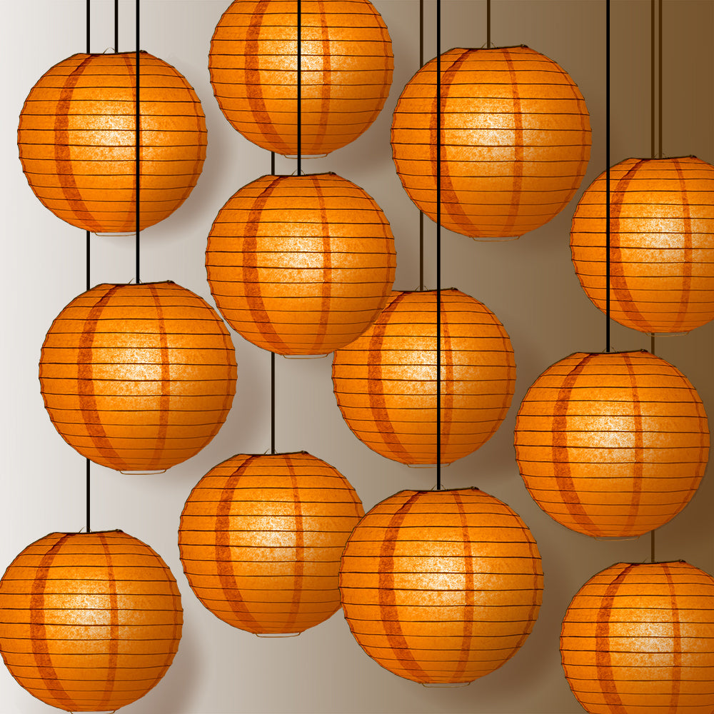 12 PACK | 12" Burnt Orange Even Ribbing Round Paper Lantern, Hanging Combo Set - PaperLanternStore.com - Paper Lanterns, Decor, Party Lights & More