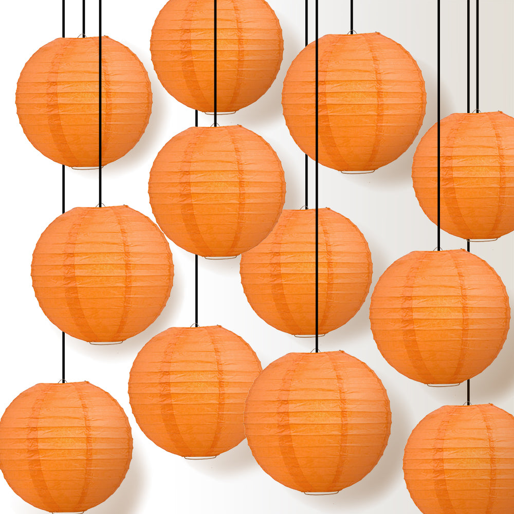 12 PACK | 12&quot; Burnt Orange Even Ribbing Round Paper Lantern, Hanging Combo Set - PaperLanternStore.com - Paper Lanterns, Decor, Party Lights &amp; More
