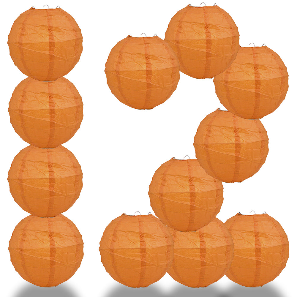 12 PACK | 12"  Burnt Orange Crisscross Ribbing, Hanging Paper Lantern Combo Set - PaperLanternStore.com - Paper Lanterns, Decor, Party Lights & More