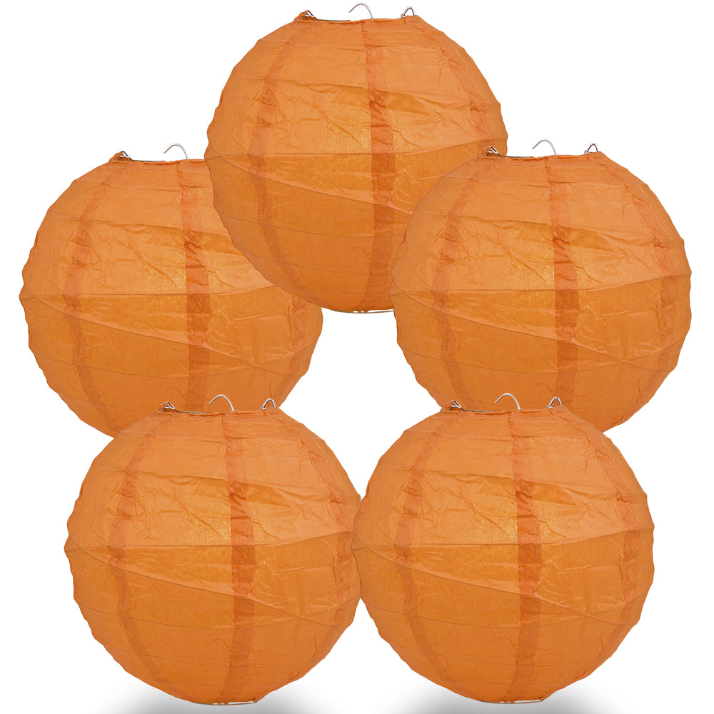 5 PACK | 12"  Burnt Orange Crisscross Ribbing, Hanging Paper Lanterns - PaperLanternStore.com - Paper Lanterns, Decor, Party Lights & More