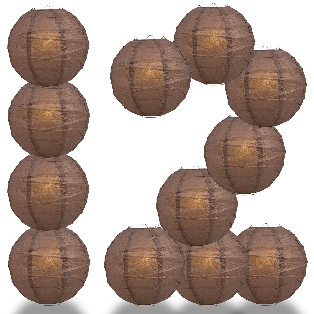 12 PACK | 12&quot;  Brown Crisscross Ribbing, Hanging Paper Lantern Combo Set - PaperLanternStore.com - Paper Lanterns, Decor, Party Lights &amp; More