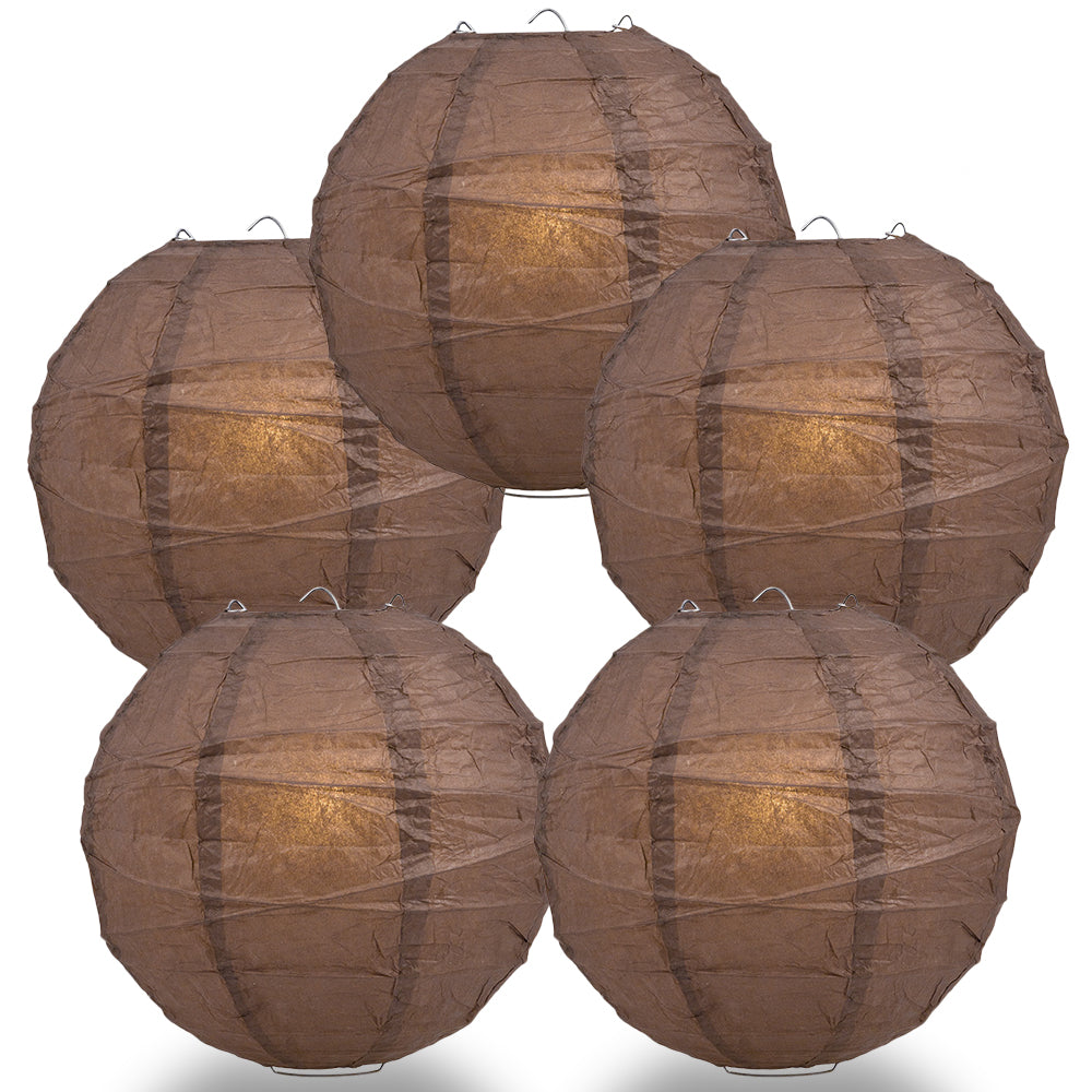 5 PACK | 12&quot;  Brown Crisscross Ribbing, Hanging Paper Lanterns - PaperLanternStore.com - Paper Lanterns, Decor, Party Lights &amp; More