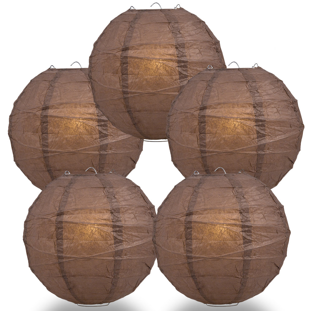 5 PACK | 12"  Brown Crisscross Ribbing, Hanging Paper Lanterns - PaperLanternStore.com - Paper Lanterns, Decor, Party Lights & More