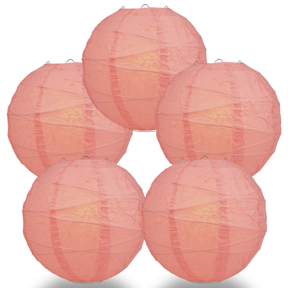 5 PACK | 12"  Roseate / Pink Coral Crisscross Ribbing, Hanging Paper Lanterns - PaperLanternStore.com - Paper Lanterns, Decor, Party Lights & More