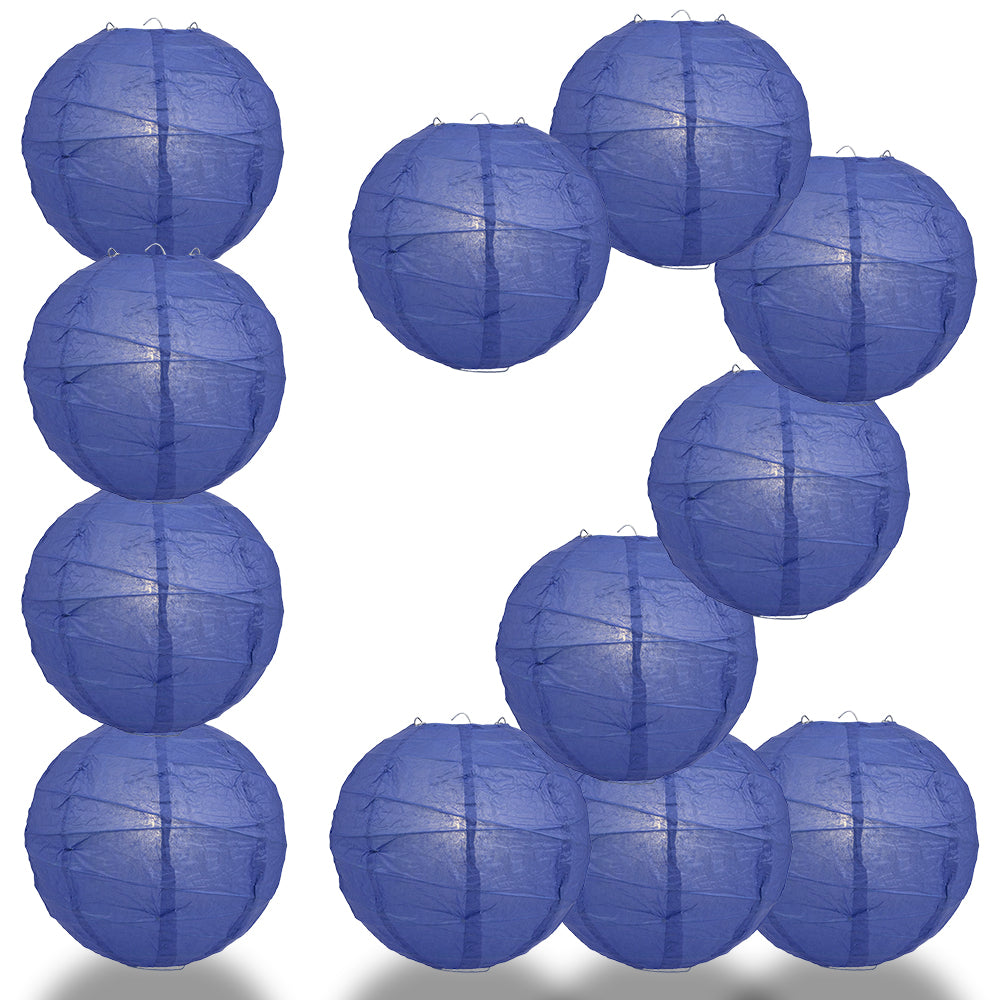 12 PACK | 12&quot;  Dark Blue Crisscross Ribbing, Hanging Paper Lantern Combo Set - PaperLanternStore.com - Paper Lanterns, Decor, Party Lights &amp; More