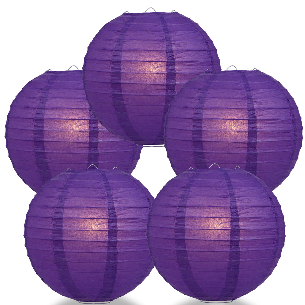 5 PACK | 12&quot; Dark Purple Even Ribbing Round Paper Lanterns - PaperLanternStore.com - Paper Lanterns, Decor, Party Lights &amp; More