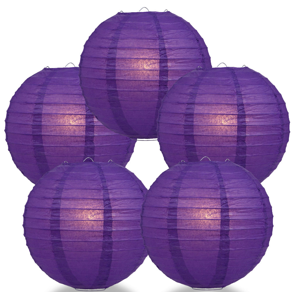 5 PACK | 12" Dark Purple Even Ribbing Round Paper Lanterns - PaperLanternStore.com - Paper Lanterns, Decor, Party Lights & More