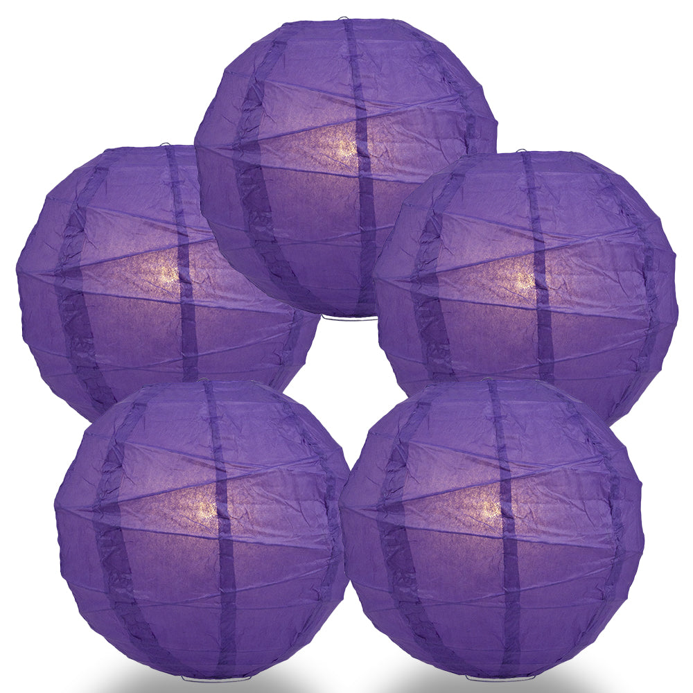 5 PACK | 12"  Dark Purple Crisscross Ribbing, Hanging Paper Lanterns - PaperLanternStore.com - Paper Lanterns, Decor, Party Lights & More