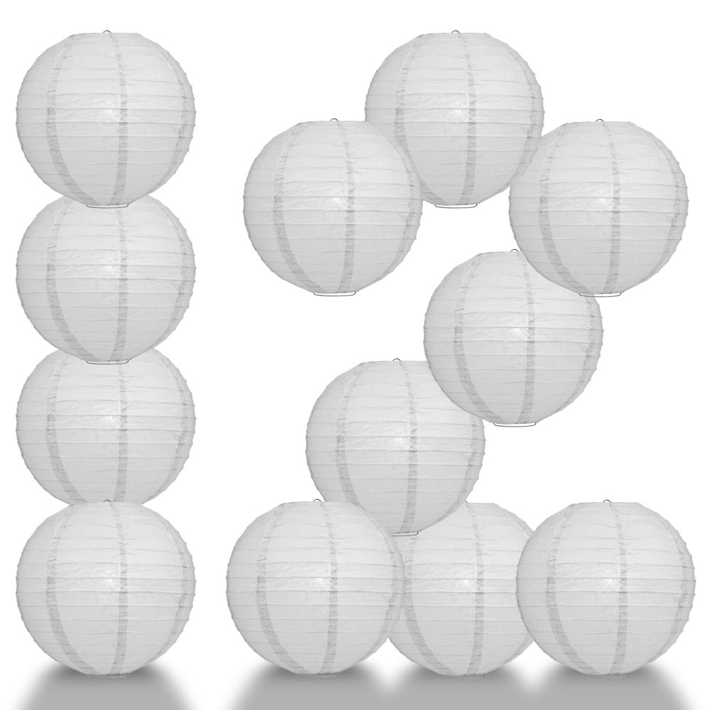 12 PACK | 12" Grey Even Ribbing Round Paper Lantern, Hanging Combo Set - PaperLanternStore.com - Paper Lanterns, Decor, Party Lights & More
