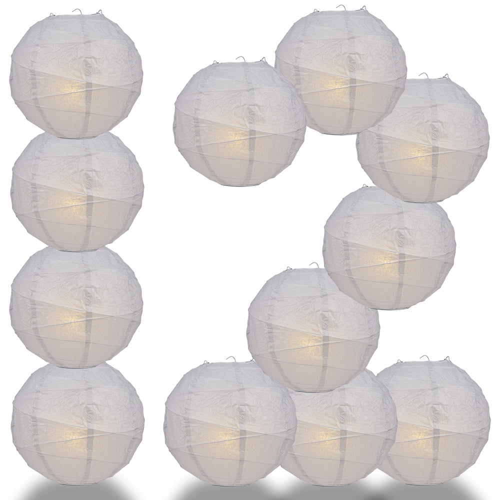 12 PACK | 12"  Grey Crisscross Ribbing, Hanging Paper Lantern Combo Set - PaperLanternStore.com - Paper Lanterns, Decor, Party Lights & More