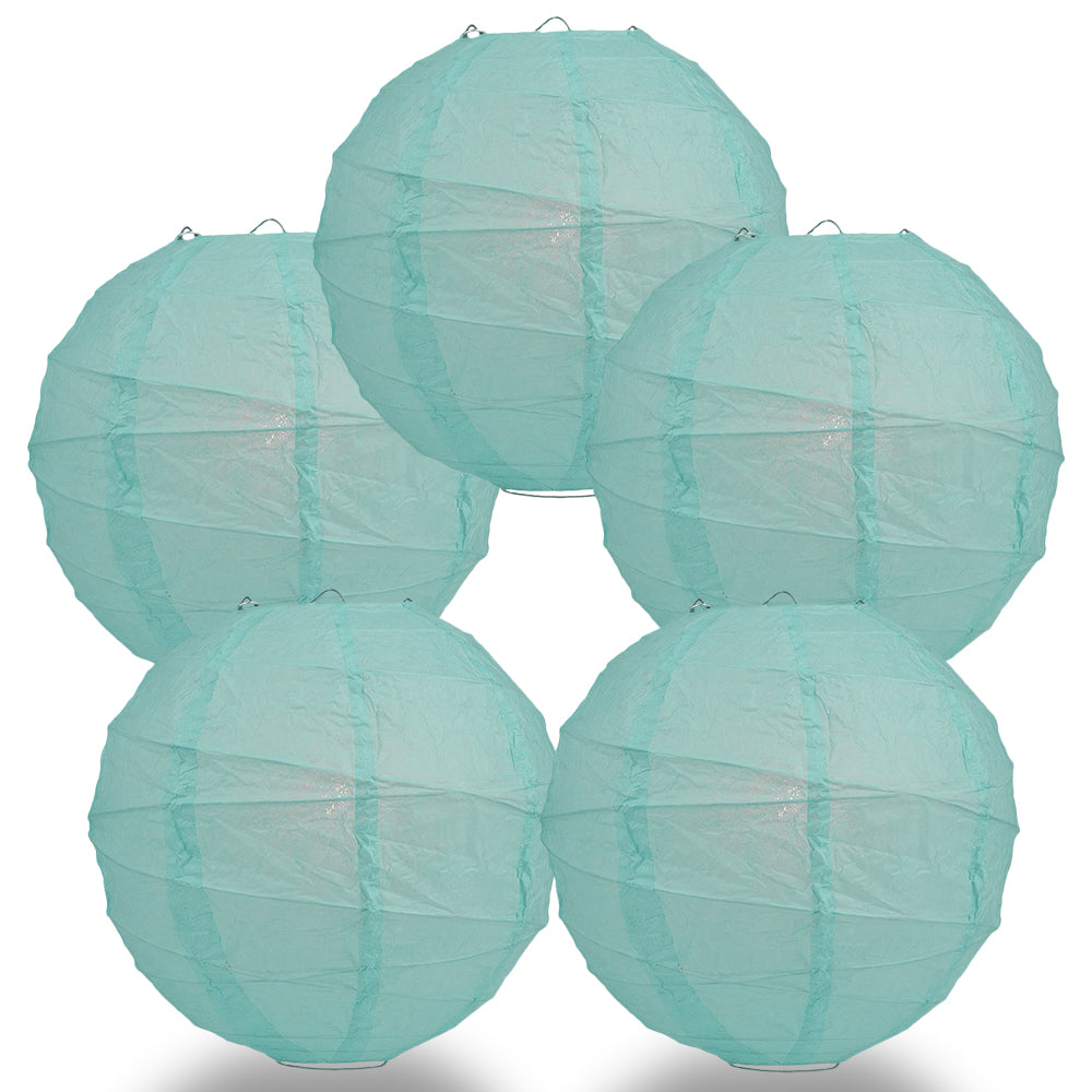 5 PACK | 12"  Water Blue Crisscross Ribbing, Hanging Paper Lanterns - PaperLanternStore.com - Paper Lanterns, Decor, Party Lights & More
