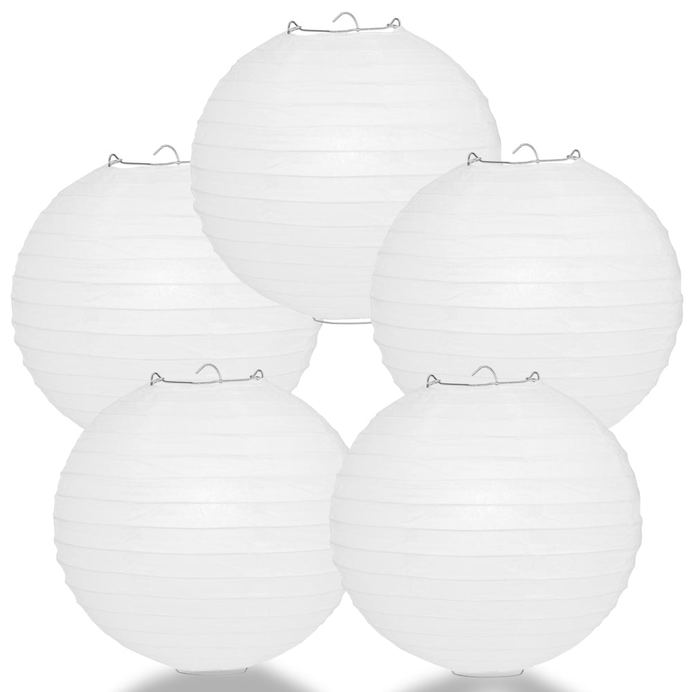 5 PACK | 12&quot; White Even Ribbing Round Paper Lanterns - PaperLanternStore.com - Paper Lanterns, Decor, Party Lights &amp; More