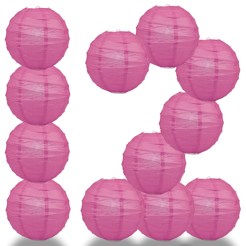 12 PACK | 12"  Fuchsia / Hot Pink Crisscross Ribbing, Hanging Paper Lantern Combo Set - PaperLanternStore.com - Paper Lanterns, Decor, Party Lights & More