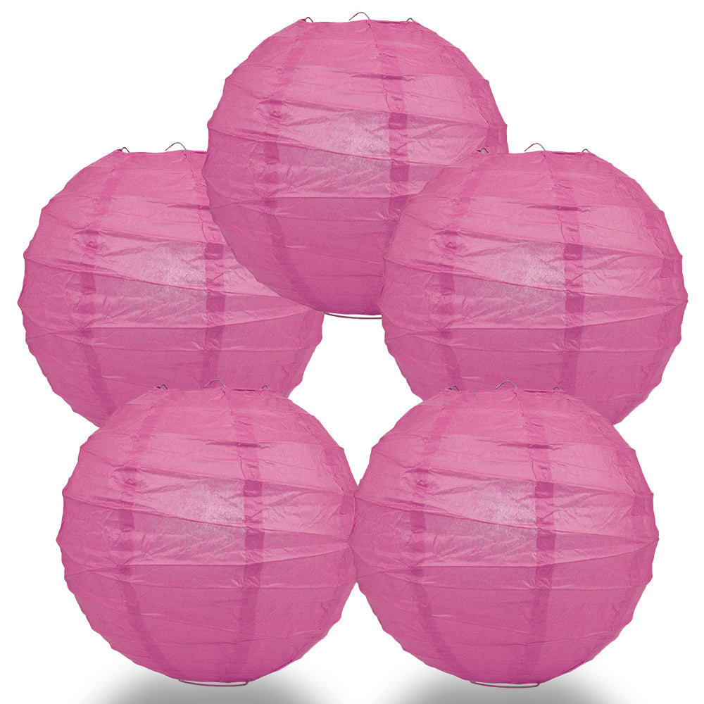 5 PACK | 12"  Fuchsia / Hot Pink Crisscross Ribbing, Hanging Paper Lanterns - PaperLanternStore.com - Paper Lanterns, Decor, Party Lights & More