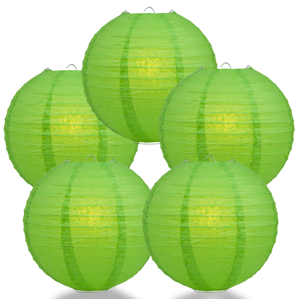 5 PACK | 12&quot; Grass Green Even Ribbing Round Paper Lanterns - PaperLanternStore.com - Paper Lanterns, Decor, Party Lights &amp; More