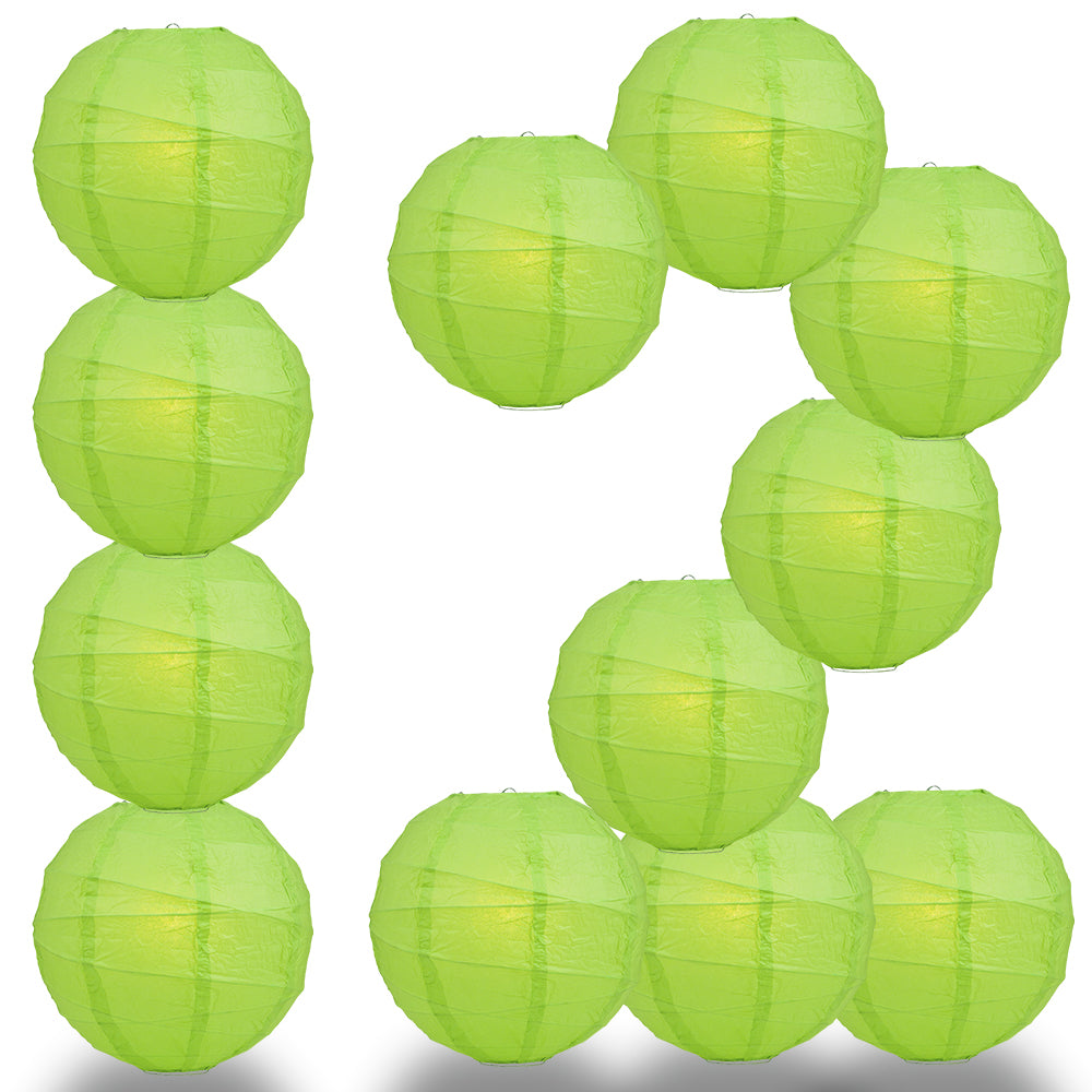 12 PACK | 12&quot;  Grass Green Crisscross Ribbing, Hanging Paper Lantern Combo Set - PaperLanternStore.com - Paper Lanterns, Decor, Party Lights &amp; More