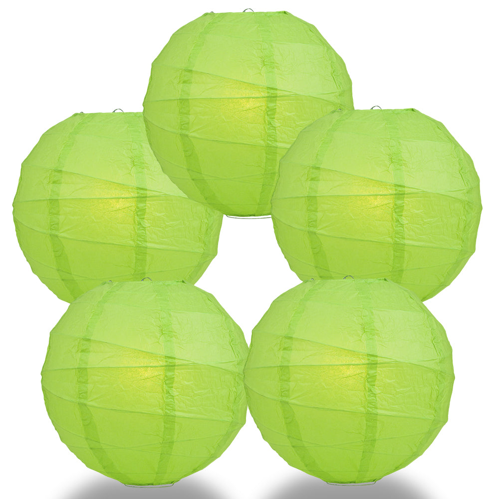 5 PACK | 12"  Grass Green Crisscross Ribbing, Hanging Paper Lanterns - PaperLanternStore.com - Paper Lanterns, Decor, Party Lights & More