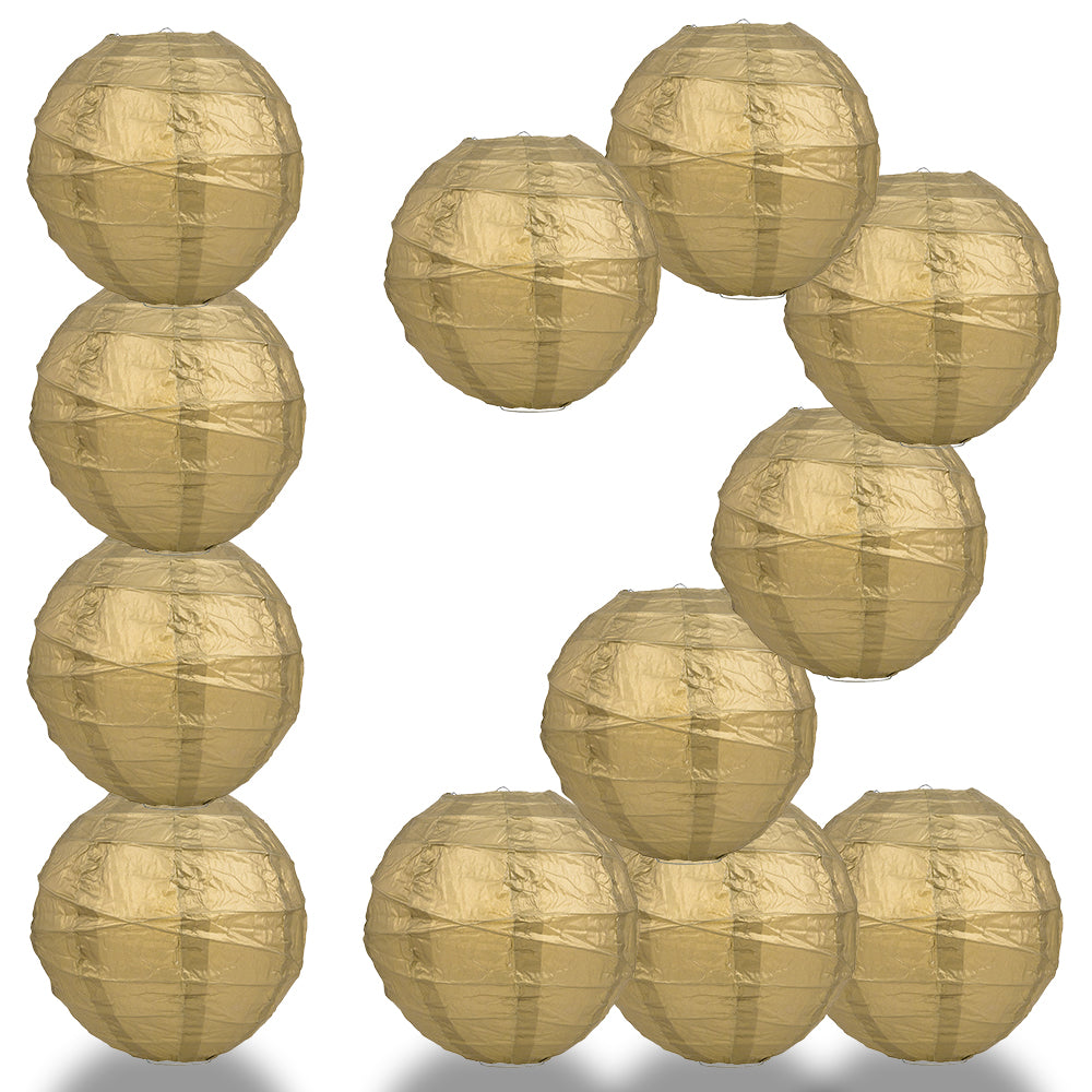 12 PACK | 12&quot;  Gold Crisscross Ribbing, Hanging Paper Lantern Combo Set - PaperLanternStore.com - Paper Lanterns, Decor, Party Lights &amp; More