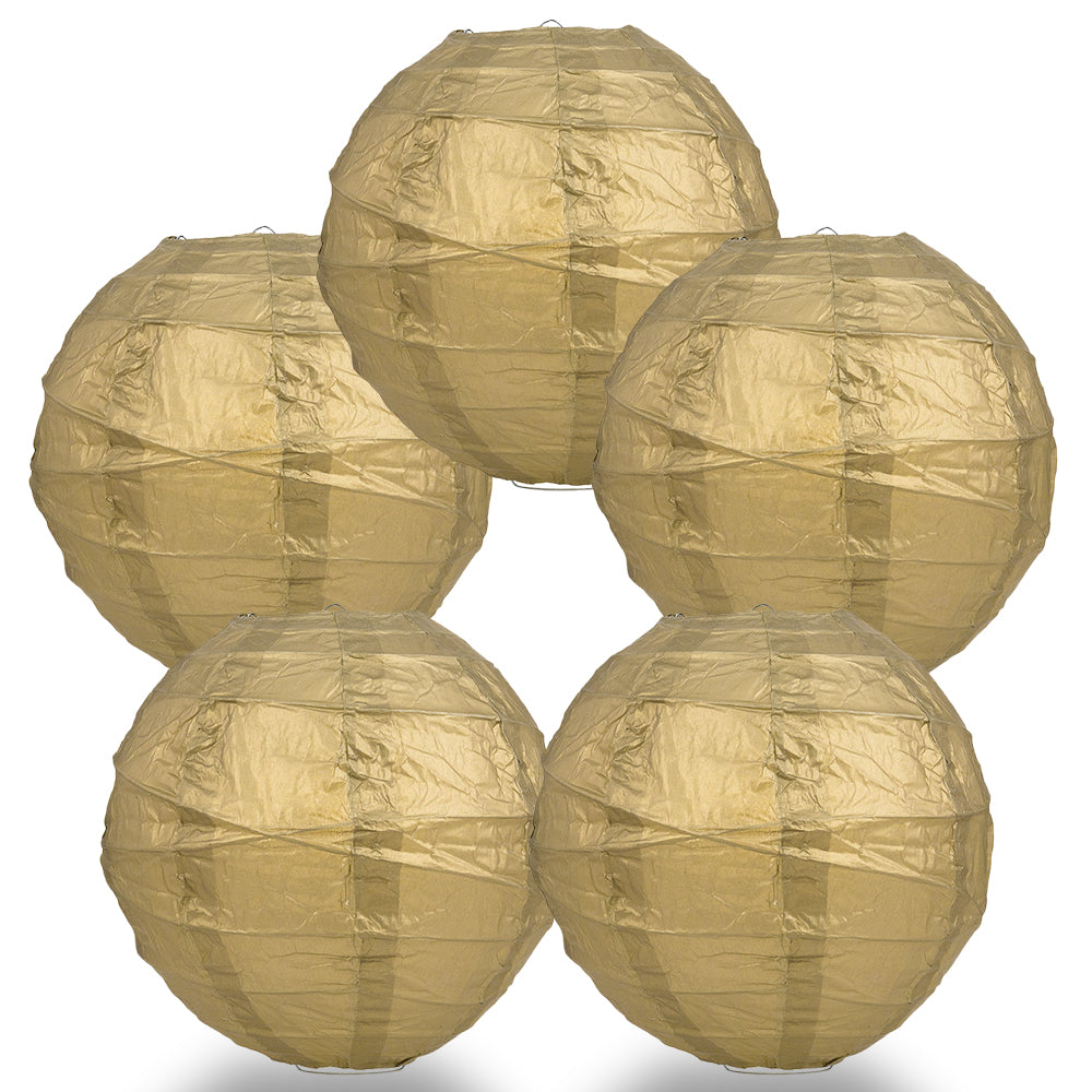5 PACK | 12&quot;  Gold Crisscross Ribbing, Hanging Paper Lanterns - PaperLanternStore.com - Paper Lanterns, Decor, Party Lights &amp; More