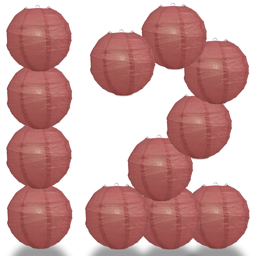 12 PACK | 12&quot;  Marasala / Burgundy Wine Crisscross Ribbing, Hanging Paper Lantern Combo Set - PaperLanternStore.com - Paper Lanterns, Decor, Party Lights &amp; More