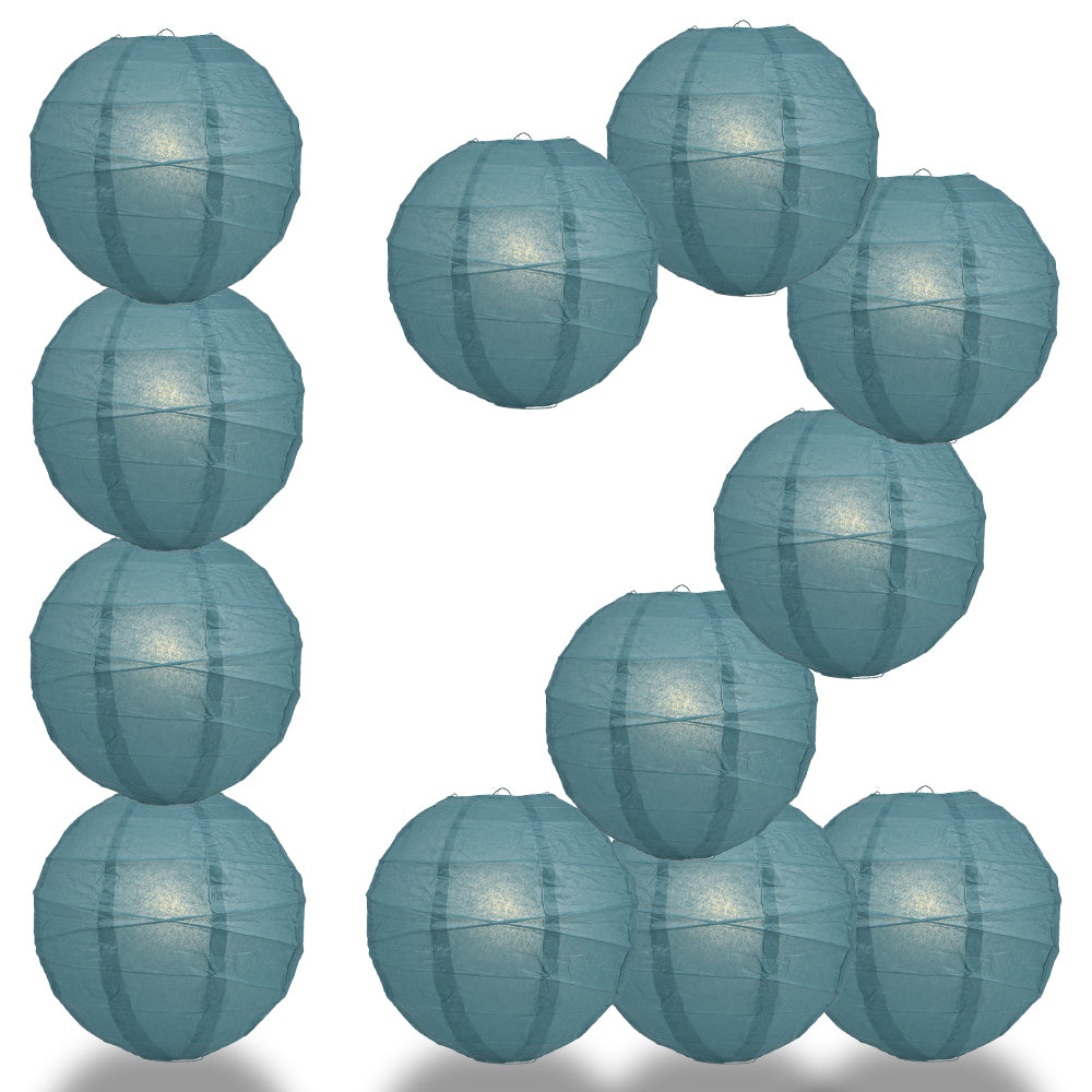 12 PACK | 12&quot;  Tahiti Teal Crisscross Ribbing, Hanging Paper Lantern Combo Set - PaperLanternStore.com - Paper Lanterns, Decor, Party Lights &amp; More