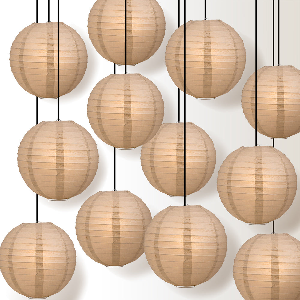 12 PACK | 12&quot; Dusty Sand Rose Even Ribbing Round Paper Lantern, Hanging Combo Set - PaperLanternStore.com - Paper Lanterns, Decor, Party Lights &amp; More