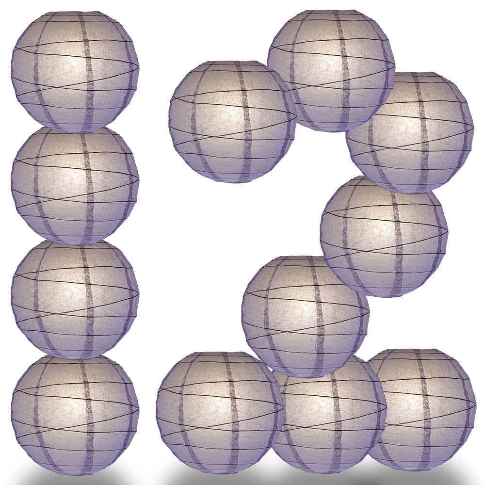 12 PACK | 12&quot;  Lavender Crisscross Ribbing, Hanging Paper Lantern Combo Set - PaperLanternStore.com - Paper Lanterns, Decor, Party Lights &amp; More
