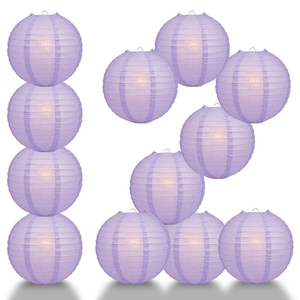 12 PACK | 12&quot; Lavender Even Ribbing Round Paper Lantern, Hanging Combo Set - PaperLanternStore.com - Paper Lanterns, Decor, Party Lights &amp; More