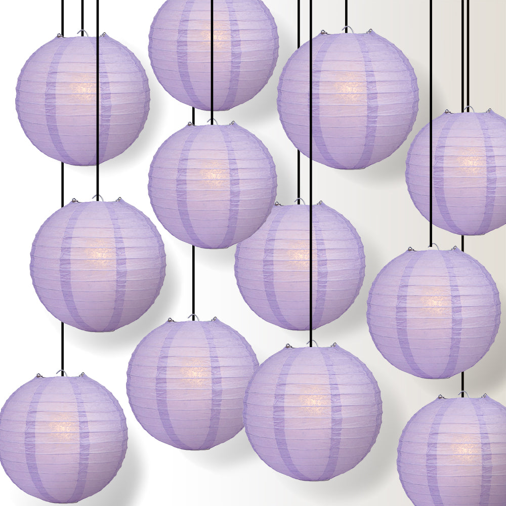 12 PACK | 12&quot; Lavender Even Ribbing Round Paper Lantern, Hanging Combo Set - PaperLanternStore.com - Paper Lanterns, Decor, Party Lights &amp; More