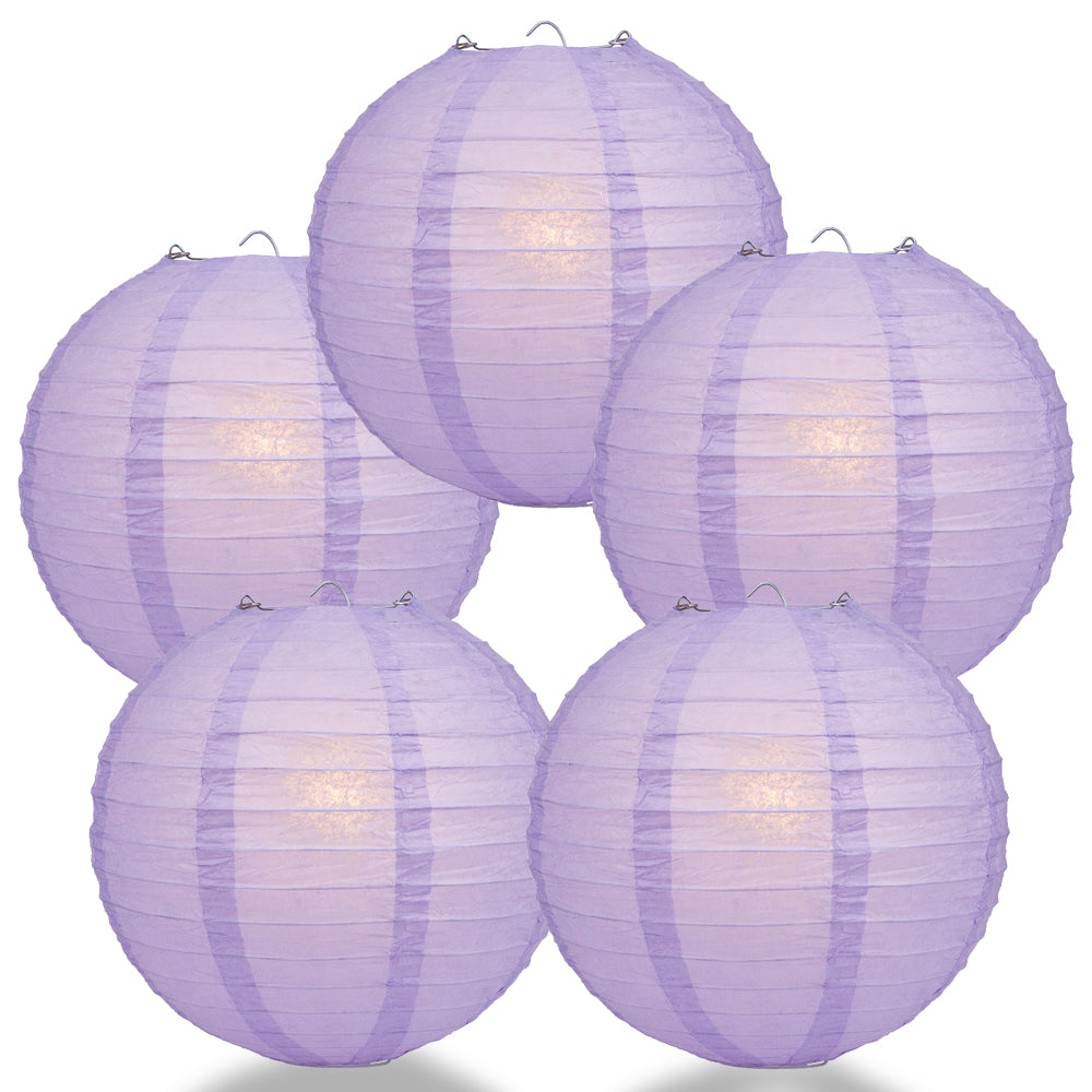 5 PACK | 12&quot; Lavender Even Ribbing Round Paper Lanterns - PaperLanternStore.com - Paper Lanterns, Decor, Party Lights &amp; More