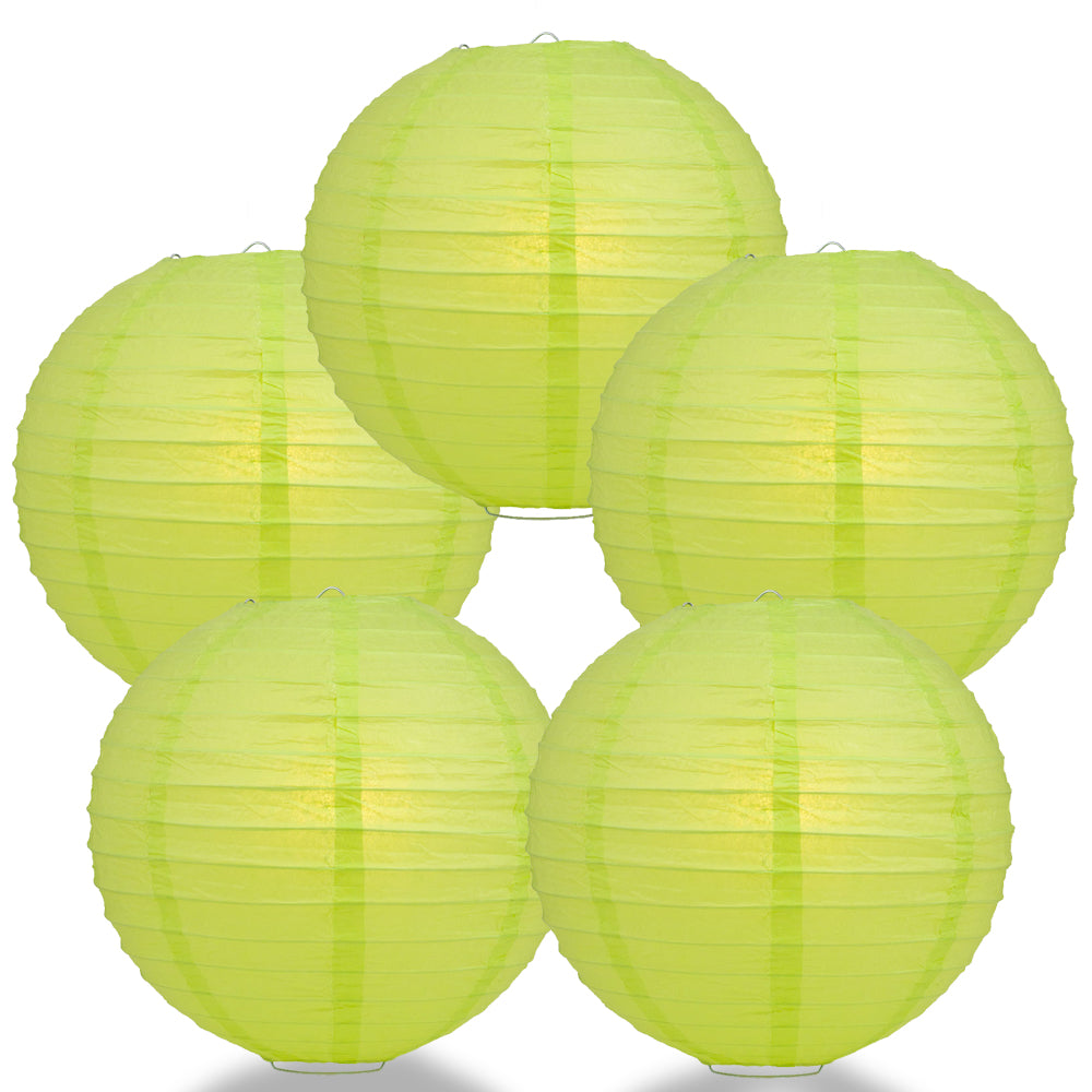 5 PACK | 12&quot; Light Lime Even Ribbing Round Paper Lanterns - PaperLanternStore.com - Paper Lanterns, Decor, Party Lights &amp; More