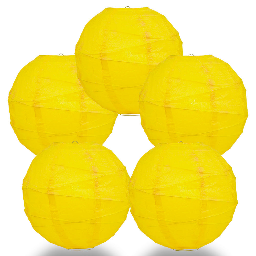 5 PACK | 12&quot; Yellow Even Ribbing Round Paper Lanterns - PaperLanternStore.com - Paper Lanterns, Decor, Party Lights &amp; More