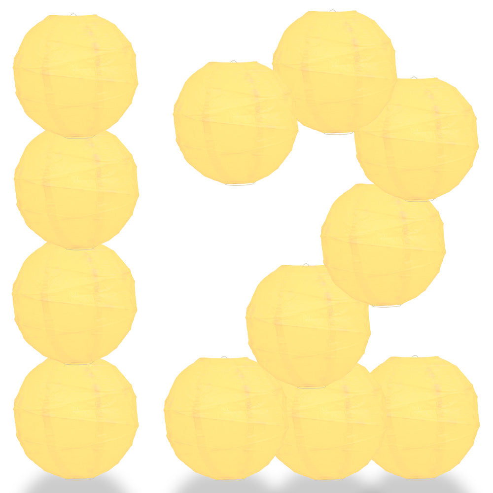 12 PACK | 12"  Lemon Yellow Crisscross Ribbing, Hanging Paper Lantern Combo Set - PaperLanternStore.com - Paper Lanterns, Decor, Party Lights & More
