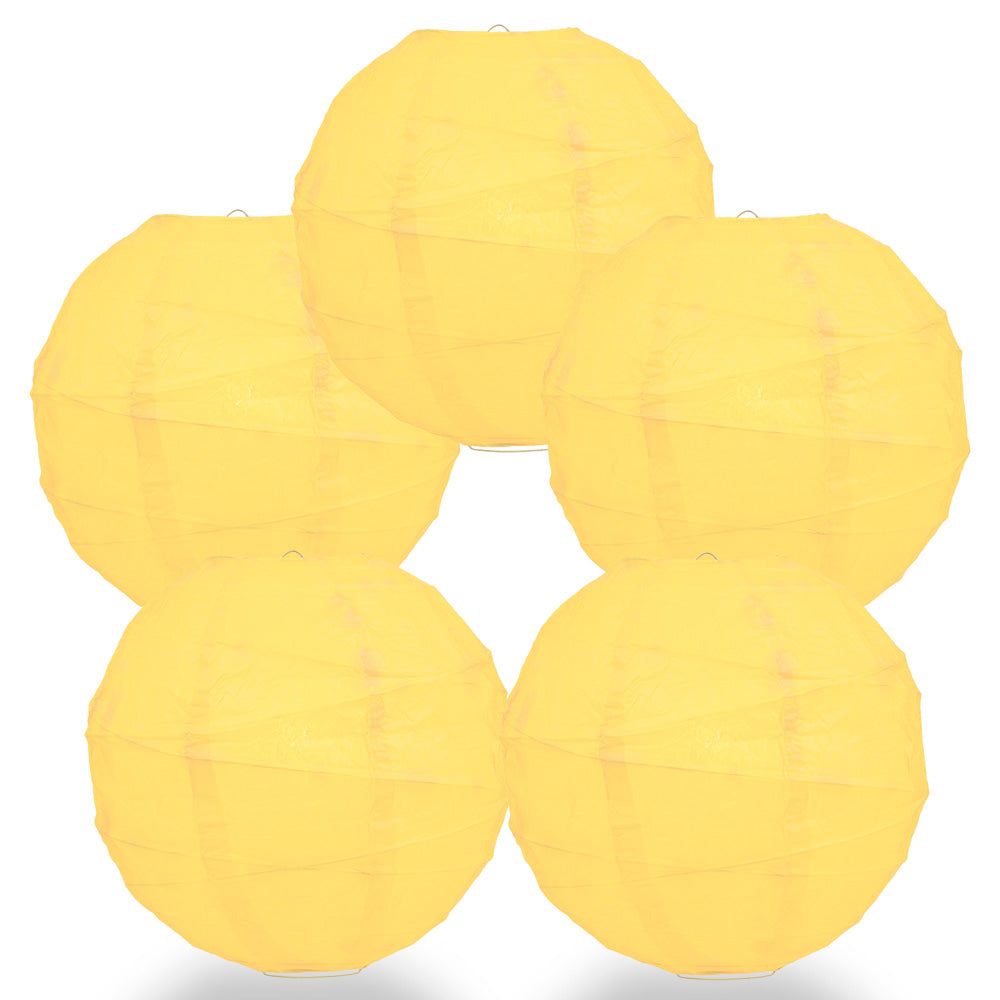 5 PACK | 12&quot;  Lemon Yellow Crisscross Ribbing, Hanging Paper Lanterns - PaperLanternStore.com - Paper Lanterns, Decor, Party Lights &amp; More