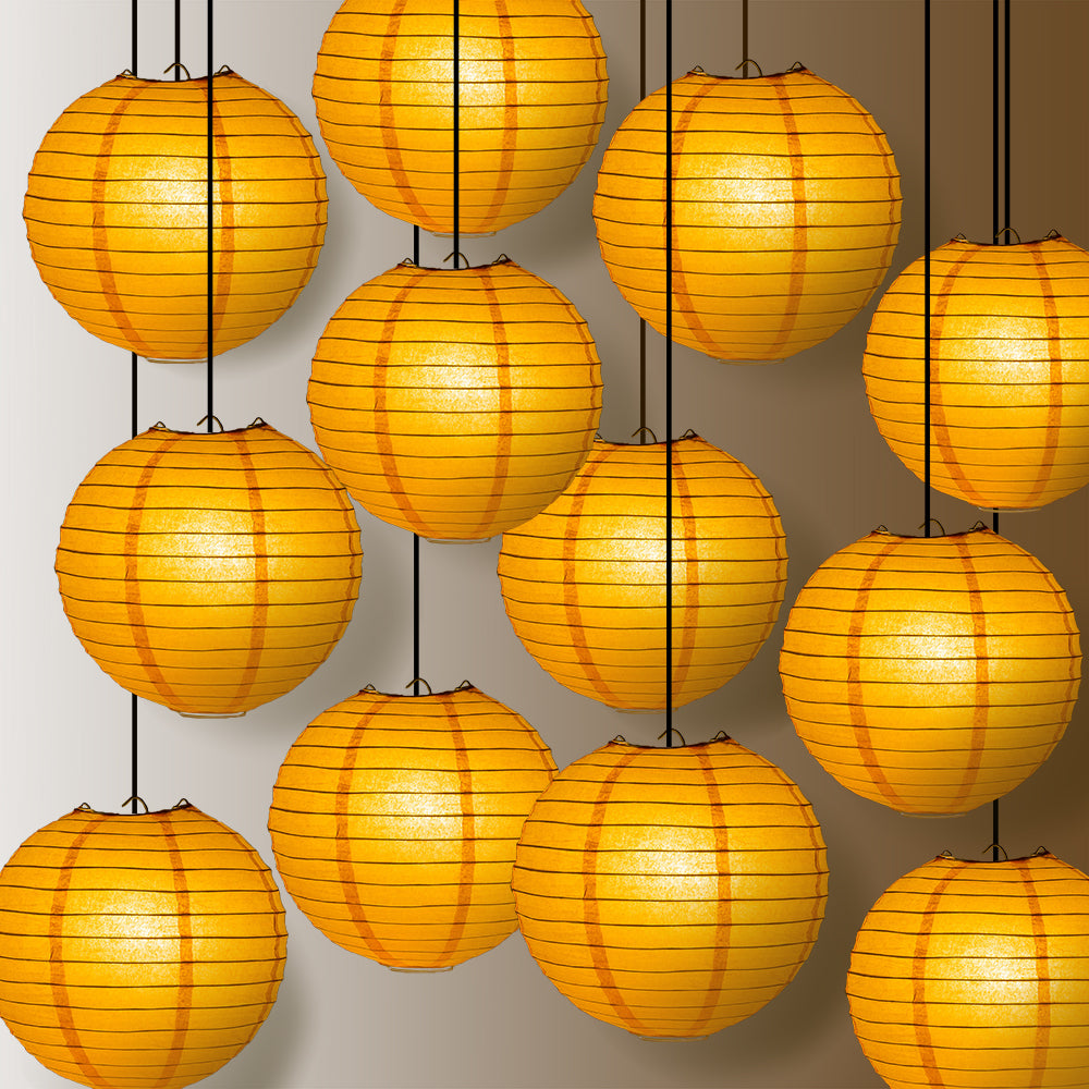 12 PACK | 12&quot; Orange Even Ribbing Round Paper Lantern, Hanging Combo Set - PaperLanternStore.com - Paper Lanterns, Decor, Party Lights &amp; More