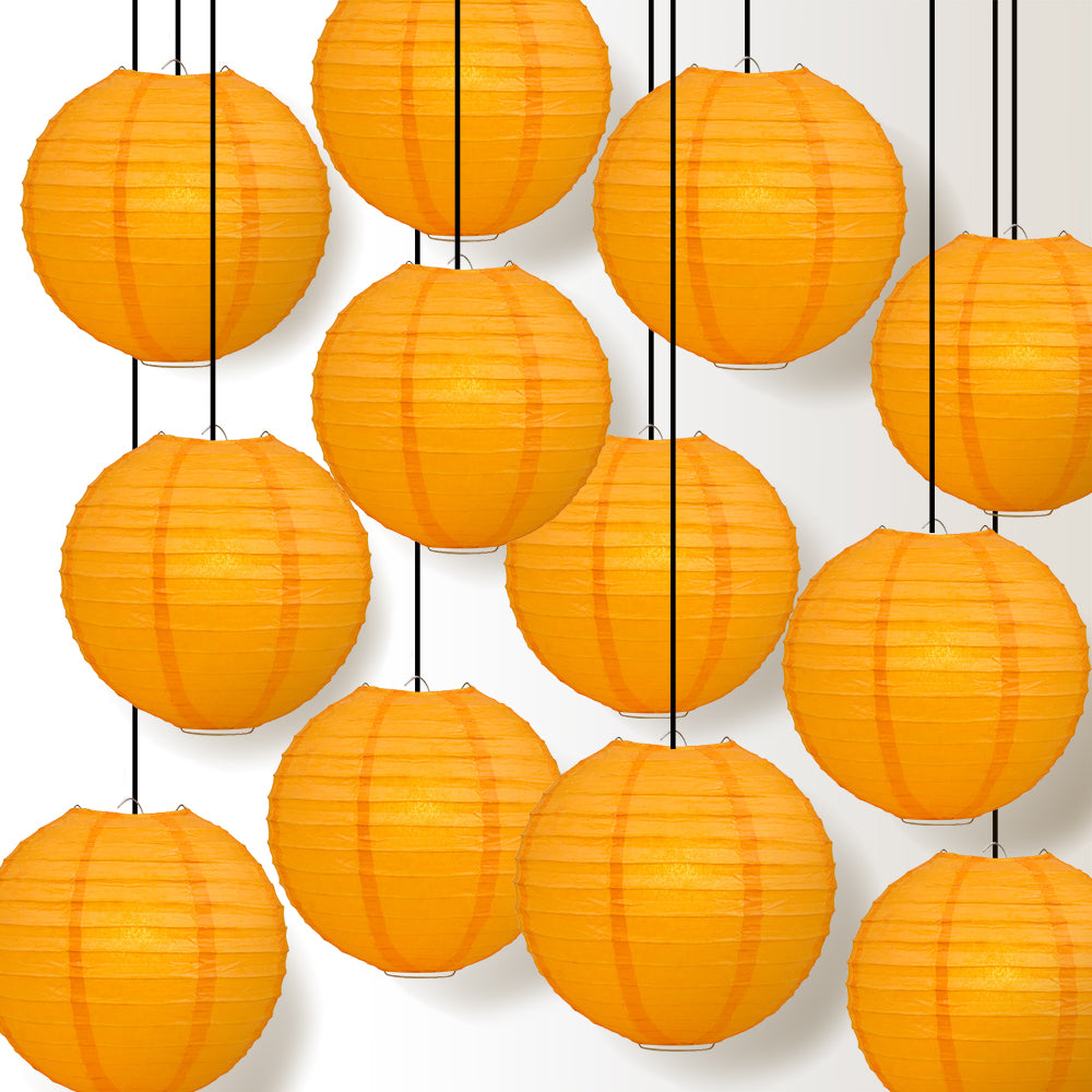 12 PACK | 12&quot; Orange Even Ribbing Round Paper Lantern, Hanging Combo Set - PaperLanternStore.com - Paper Lanterns, Decor, Party Lights &amp; More