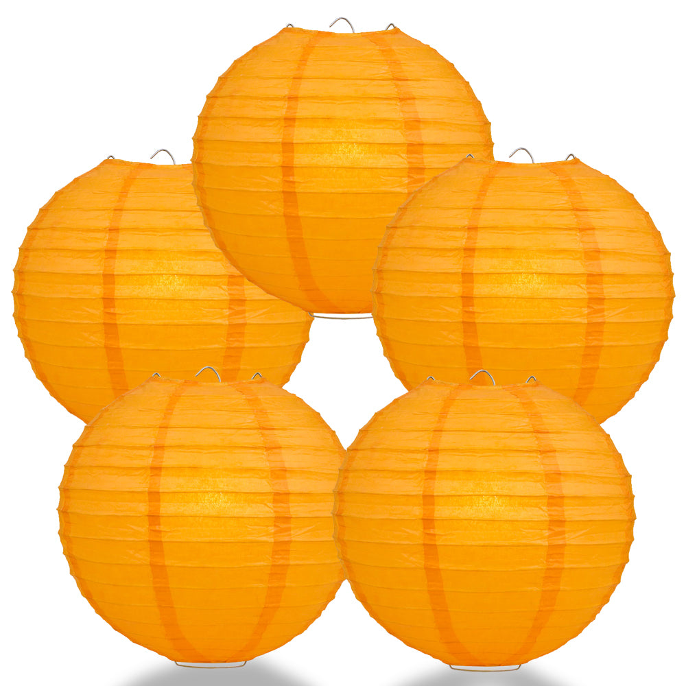 5 PACK | 12" Orange Even Ribbing Round Paper Lanterns - PaperLanternStore.com - Paper Lanterns, Decor, Party Lights & More