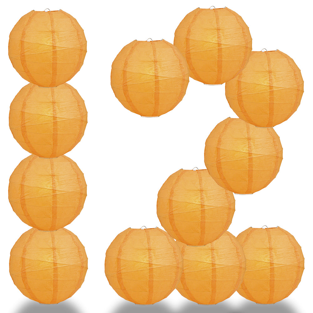 12 PACK | 12"  Orange Crisscross Ribbing, Hanging Paper Lantern Combo Set - PaperLanternStore.com - Paper Lanterns, Decor, Party Lights & More