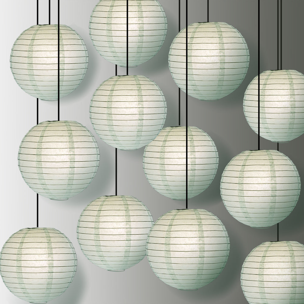 12 PACK | 12&quot; Arctic Spa Blue Even Ribbing Round Paper Lantern, Hanging Combo Set - PaperLanternStore.com - Paper Lanterns, Decor, Party Lights &amp; More