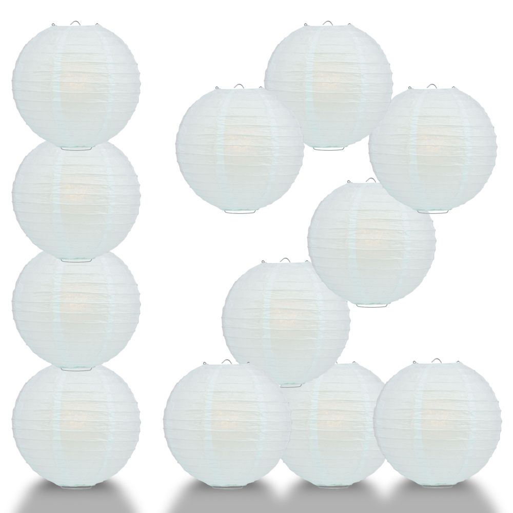 12 PACK | 12&quot; Arctic Spa Blue Even Ribbing Round Paper Lantern, Hanging Combo Set - PaperLanternStore.com - Paper Lanterns, Decor, Party Lights &amp; More
