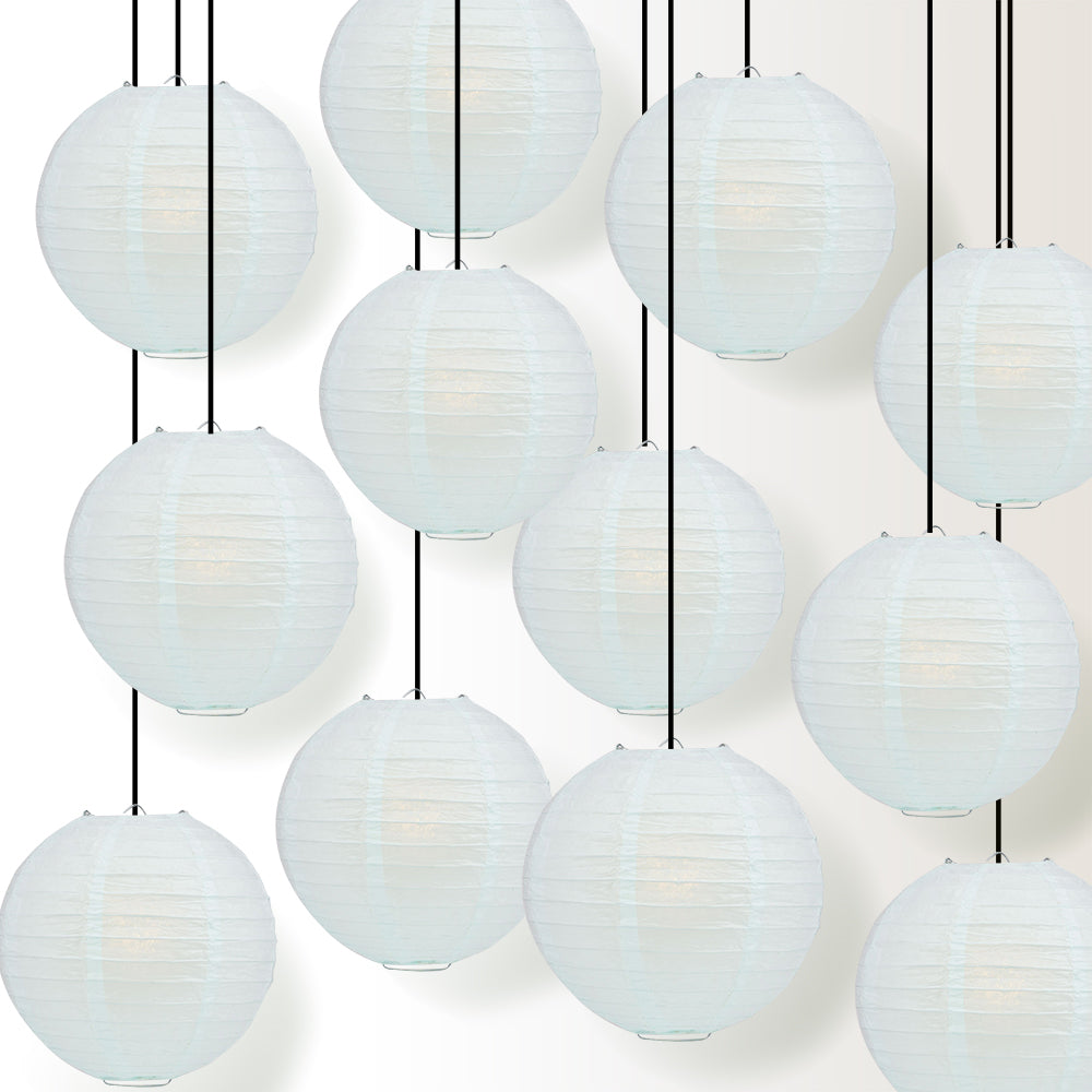12 PACK | 12&quot; Arctic Spa Blue Even Ribbing Round Paper Lantern, Hanging Combo Set - PaperLanternStore.com - Paper Lanterns, Decor, Party Lights &amp; More