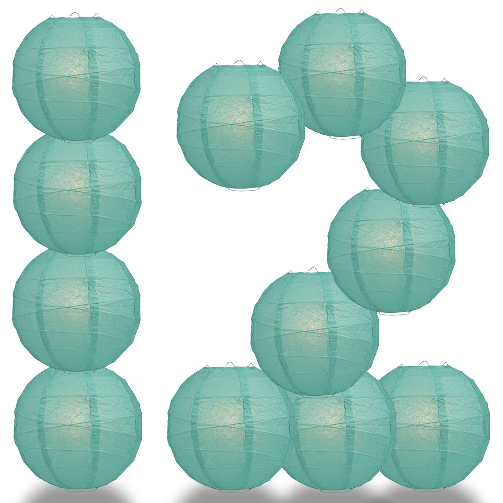 12 PACK | 12&quot;  Teal Green Crisscross Ribbing, Hanging Paper Lantern Combo Set - PaperLanternStore.com - Paper Lanterns, Decor, Party Lights &amp; More