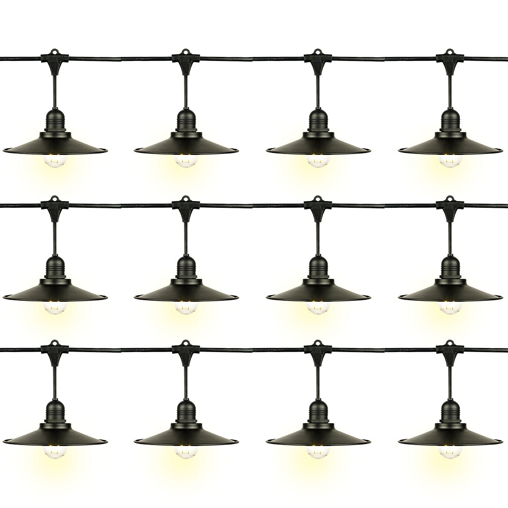 (12 Pack) Classic Metal Patio Light Bulb Shade Cover for Outdoor Commercial String Lights, E26, Black
