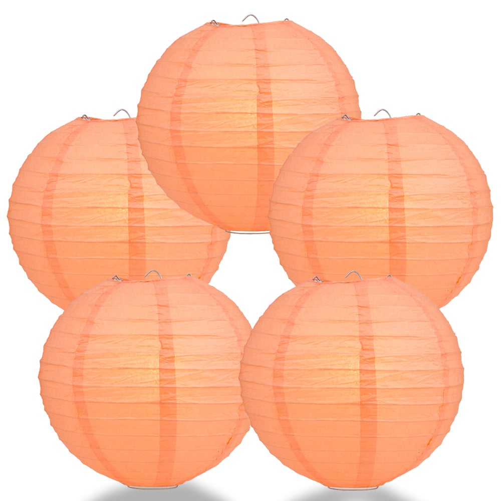 5 PACK | 12" Peach / Orange Coral Even Ribbing Round Paper Lanterns - PaperLanternStore.com - Paper Lanterns, Decor, Party Lights & More