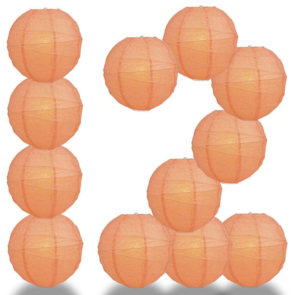 12 PACK | 12&quot;  Peach / Orange Coral Crisscross Ribbing, Hanging Paper Lantern Combo Set - PaperLanternStore.com - Paper Lanterns, Decor, Party Lights &amp; More
