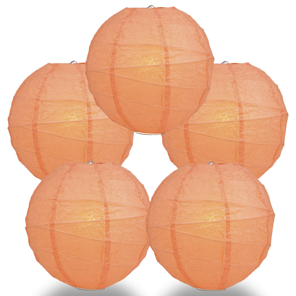 5 PACK | 12"  Peach / Orange Coral Crisscross Ribbing, Hanging Paper Lanterns - PaperLanternStore.com - Paper Lanterns, Decor, Party Lights & More