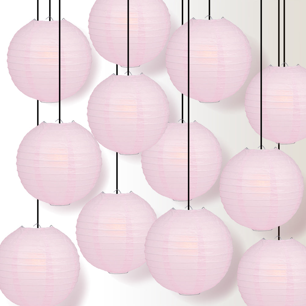 12 PACK | 12&quot; Pink Even Ribbing Round Paper Lantern, Hanging Combo Set - PaperLanternStore.com - Paper Lanterns, Decor, Party Lights &amp; More