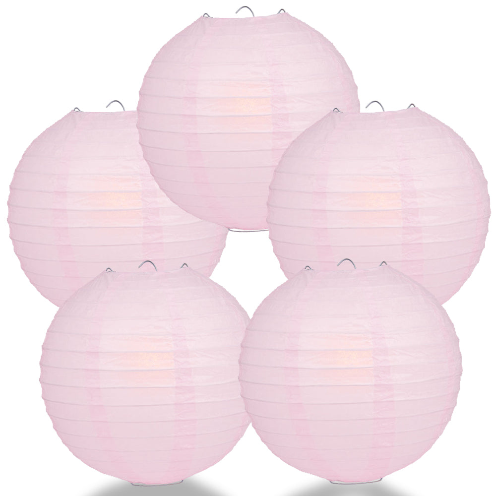 5 PACK | 12&quot; Pink Even Ribbing Round Paper Lanterns - PaperLanternStore.com - Paper Lanterns, Decor, Party Lights &amp; More