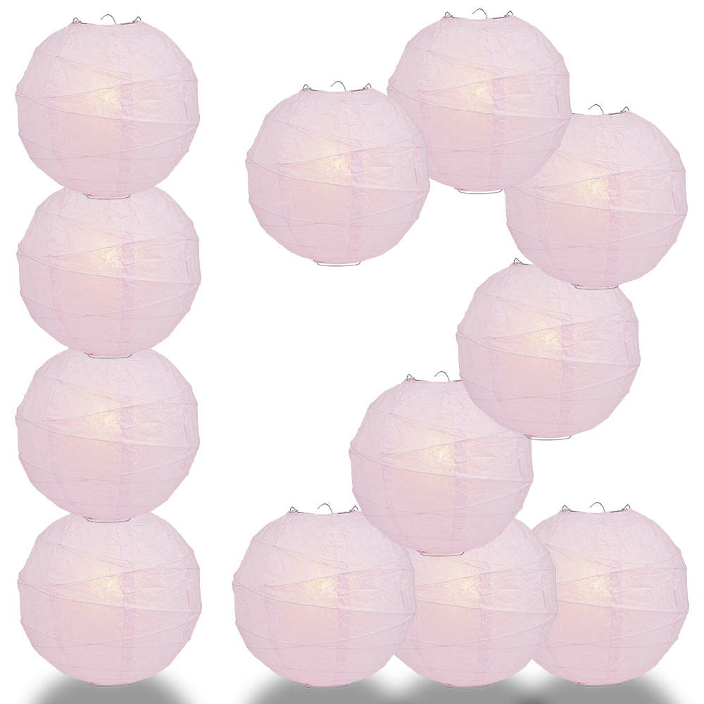 12 PACK | 12&quot;  Pink Crisscross Ribbing, Hanging Paper Lantern Combo Set - PaperLanternStore.com - Paper Lanterns, Decor, Party Lights &amp; More